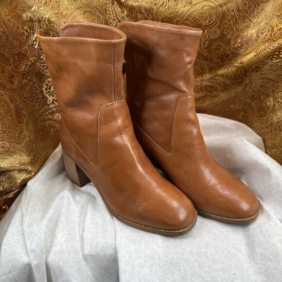 Kelsi Dagger Leather Boots BROWN Women's 36 EU/ US 6 Easy Zipper Mid-Calf - Picture 1 of 6